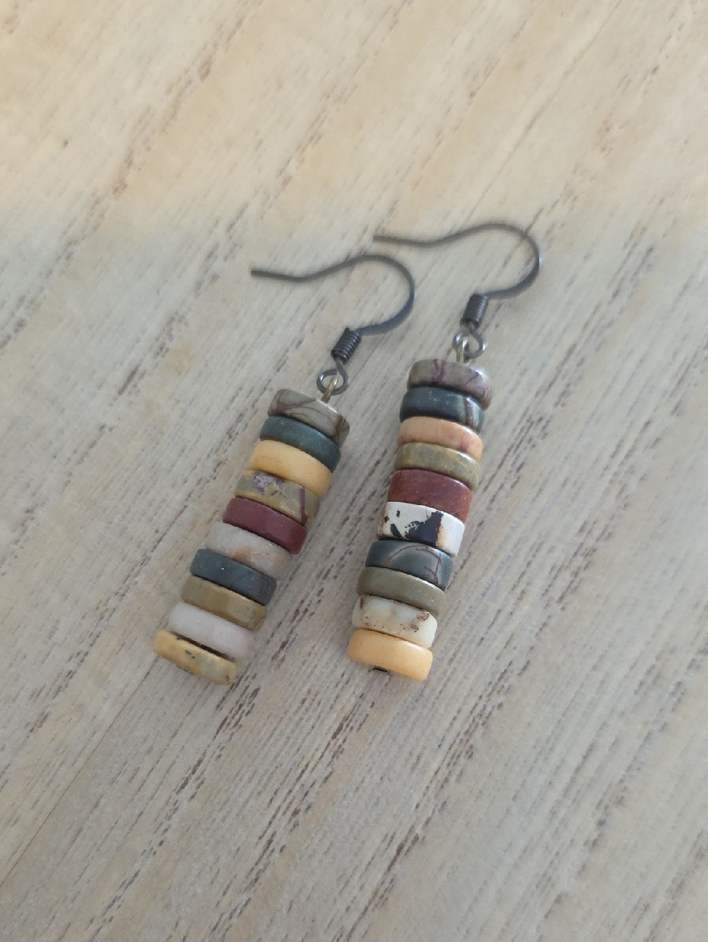 Handmade Stacked Earth-Tone Bead Drop Earrings